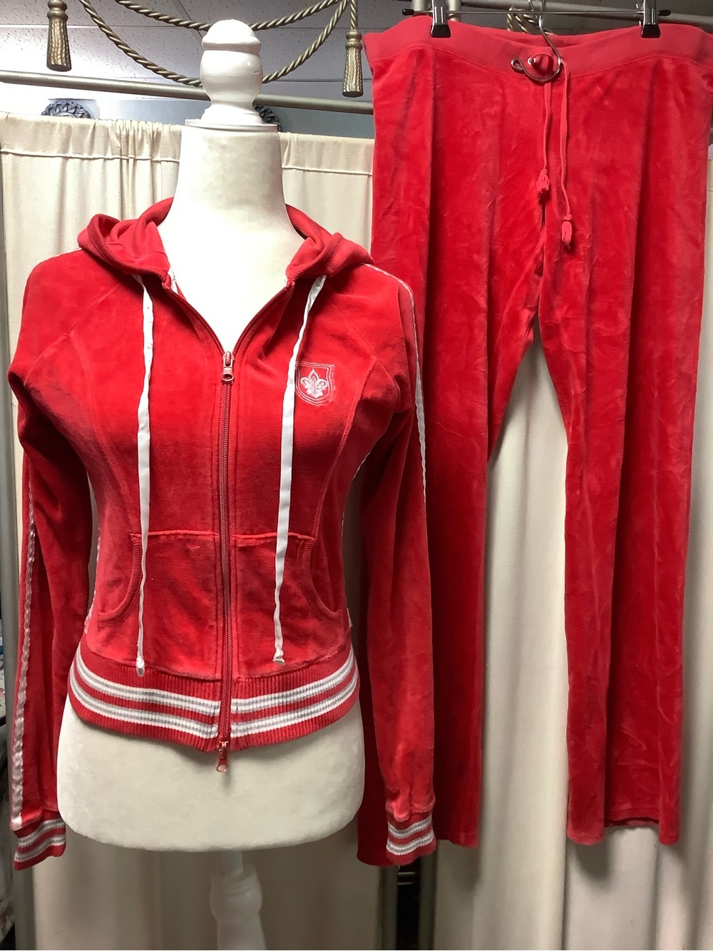 LA Kitty Velour Zip Hoodie Juicy Couture Pants 32” M